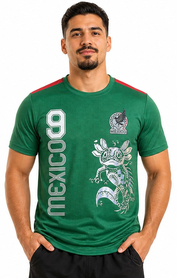 Adulto Playera de Mexico con AXOLOTL Metalico PERSONALIZADA