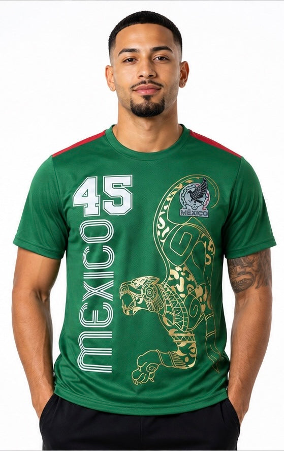 Adulto Playera de Mexico con JAGUAR Metalico PERSONALIZADA