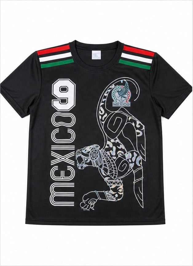Adulto Playera de Mexico con JAGUAR Metalico PERSONALIZADA