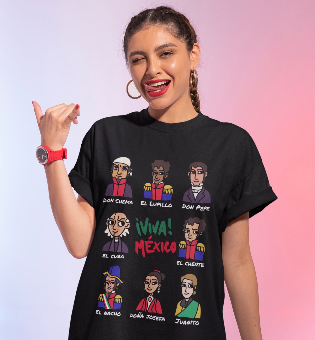 Adulto Playera de los Heroes de Mexico Caricatura