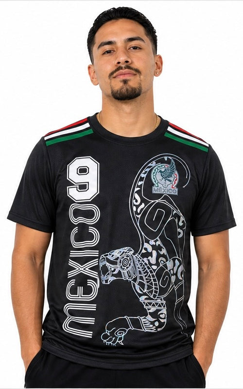 Adulto Playera de Mexico con JAGUAR Metalico PERSONALIZADA