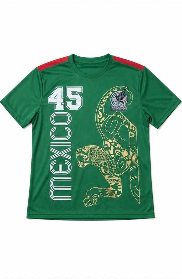 Adulto Playera de Mexico con JAGUAR Metalico PERSONALIZADA