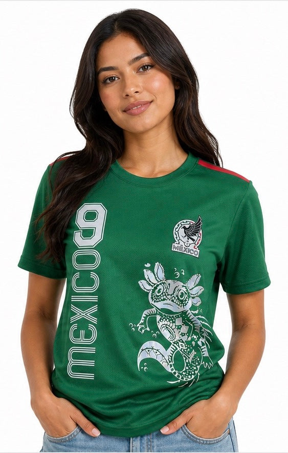 Adulto Playera de Mexico con AXOLOTL Metalico PERSONALIZADA