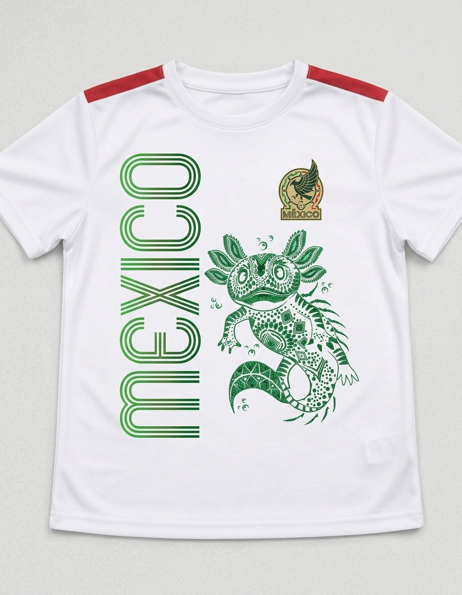 Adulto Playera de Mexico con AXOLOTL Metalico PERSONALIZADA