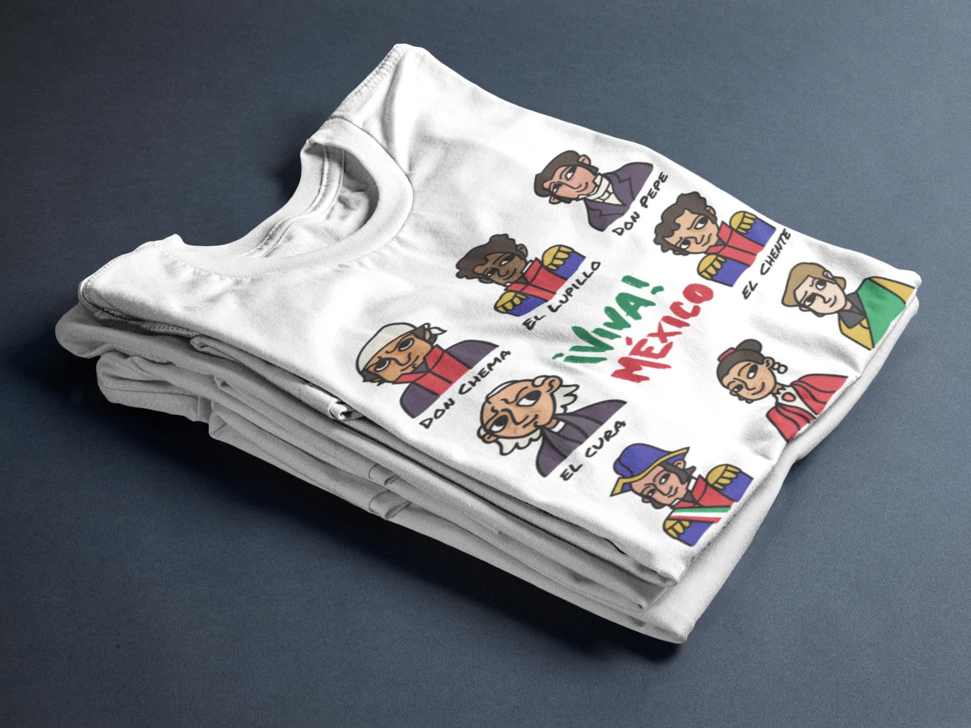 Adulto Playera de los Heroes de Mexico Caricatura