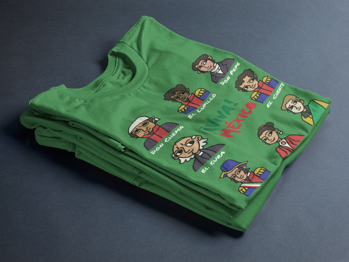 Adulto Playera de los Heroes de Mexico Caricatura